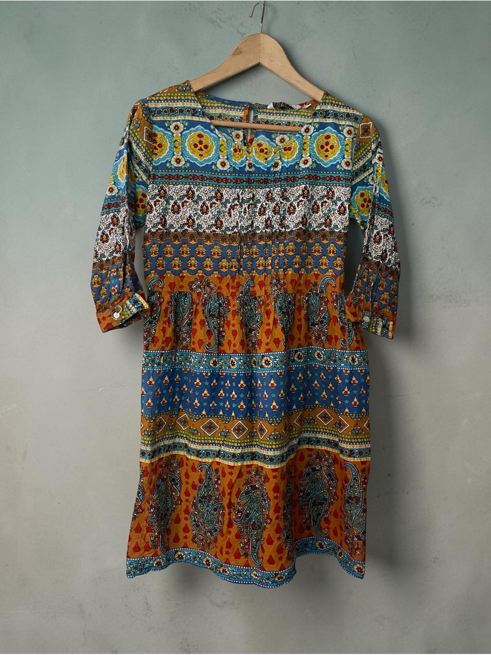 Boho Tiered Tunic Dress Top Paisley Floral Cotton Kurta India